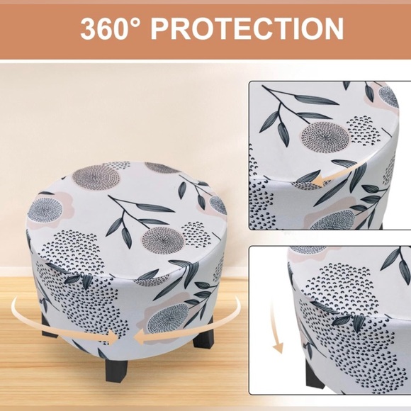 Stretch round Ottoman Slipcover for Foot Stool with Nonslip Elastic Bottom XL - Picture 5 of 6